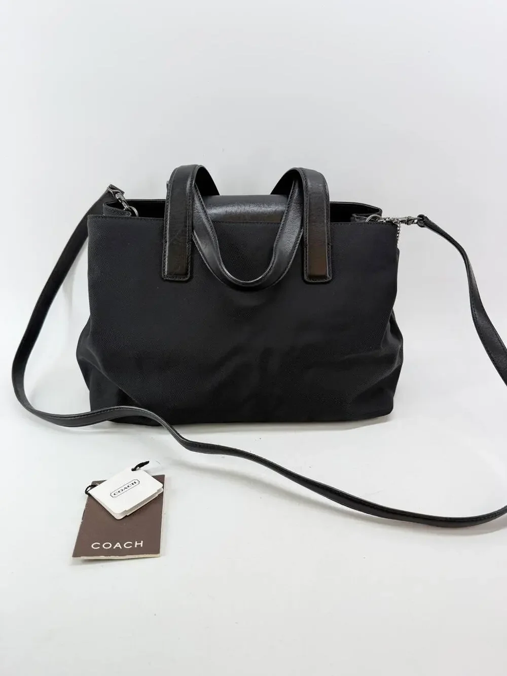 Coach Mercer Satchel 7400 Black Twill Leather Trim Shoulder Crossbody Bag